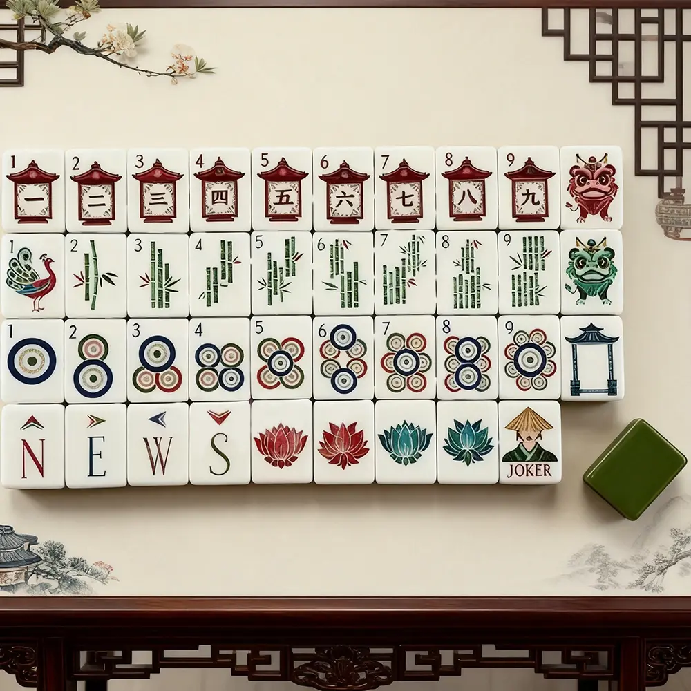 Premium 160-Piece Zen Green Mahjong Set – 4-Layer Acrylic Build with Modern Carving. Perfect for parties, family nights, and a relaxing stress-relief gift.