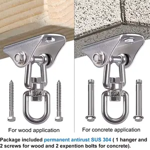 Stainless Steel Swing Hanger, 360° Heavy-Duty Rotating Hammock Hook, Ideal for Concrete & Wood Playgrounds, Perfect for Porches, Indoors & Outdoors