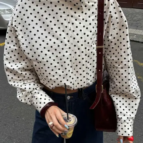 Polka Dot Bomb Jacket Women's Blazer Jacket Street Style Winter Autumn Coat Women's Windbreaker Elegant Women's Clothing Design Fashionable Long Sleeve Top for Casual & Vacation Wear Streetwear Outerwear
