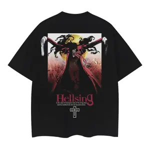 Hellsing "Alucard" Heavyweight Vintage Tee 100% Cotton OVERSIZED Anime T-shirt Menswear Top Casual Streetwear Black Baggy Crew Necks Tshirt