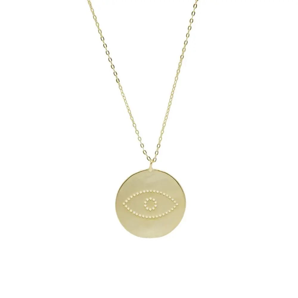 Modern Engraved Evil Eye .925 Sterling Gold Necklace for Women, Adjustable Length, Daily Wear Fashion Accessory, Daily Wear Necklace, Gold Necklace Women