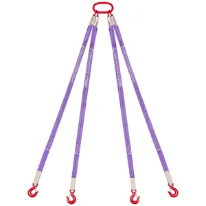 VEVOR Lifting Sling Straps, Four Leg Polyester Bridle Sling with Hooks, 6600LB Capacity, 5Ft Heavy Duty Rigging Strap, Thickened & Wear-Resistant Webbing Slings for Engines Cranes Hoists Truck
