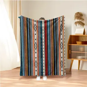 Boho Style Striped Pattern Throw Blanket, Soft Comfortable Warm Throw Blanket, Air-conditioned Room Blanket, Warm Nap Blanket for Home Office Travel Camping