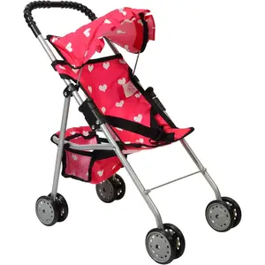 The New York Doll Collection My First Doll Stroller with Basket & Heart Design Foldable Doll Stroller, Pink
