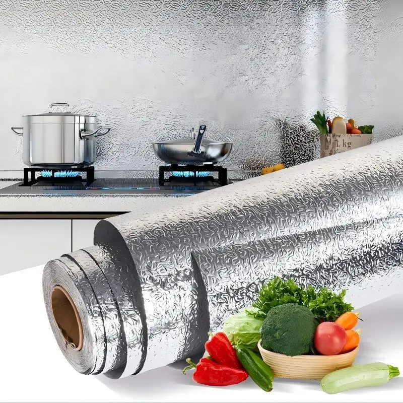 Kitchen Backsplash Wallpaper Sticker, Oil-proof Foil Wall Sticker, Textured Wall Paper, Peel and Stick Wallpaper, Stove Countertop Waterproof High Temperature Resistant Sticker, Cabinet Aluminum Drawer Sticker