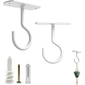 Ceiling Hooks Heavy Duty 2 Pack -  Hooks for Ceiling Hanging Hook for Hanging Basket Hook, Light, Bird Feeders, Wind Chimes Decor Indoor & Outdoor (White, 2.5 Inch 2 Pack)