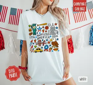 Happy 250 America Shirt Comfort Colors, Trendy Women's Patriotic Tshirt