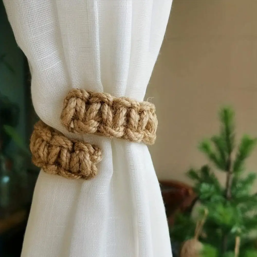 2 pcs hand-knitted linen curtain tie Bohemian style Adjustable curtain cord retainer Comfortable accessories for everyday life Curtain accessories Home Textile Curtain Tieback