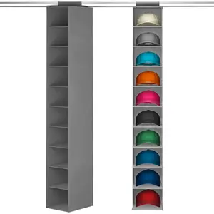 Hat Organizer for Baseball Caps, Hat Rack  Storage, Non-Woven Fabric Display Shelf Holds Up to 40 Hats, Cap Holder Hanger for Closet, Bedroom, 10 Compartments, Gray, 1 Pack
