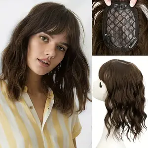 New Water Wave Short Curly Hair Topper Synthetic Bangs Voluminous Gray Coverage for Women