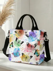 1 piece of 2D printed fashionable crossbody bag with a colorful butterfly pattern, adjustable shoulder strap + snap closure|Students/Office workers/Going out|A street style essential that combines aesthetic appeal and practicality