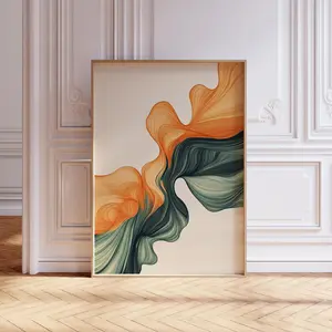 Burnt Orange Sage Green Modern Wall Art, Mid Century Modern Burnt Orange Prints, Living Room Decor  Poster Unframed, 5 Sizes (8x12–27x40 inch)