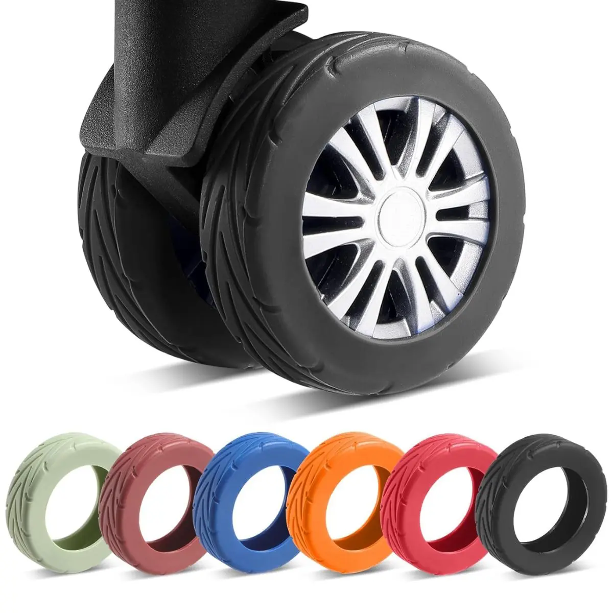 8PCS Luggage Wheel Covers – Silicone Anti-Noise Protective Suitcase Wheel Protectors (Black)