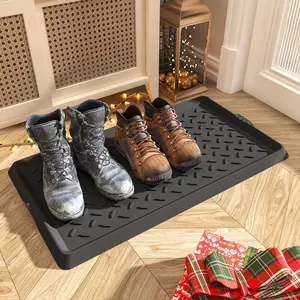 Boot-Tray Heavy Duty Rubber Mat with Lip Waterproof Shoe Mat Tray for Entryway Indoor Outdoor Multi Use Catch All Trays Entryway Shoe Storage 16x27.5 Inches