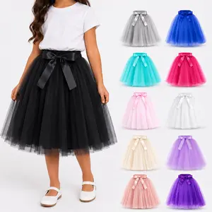 Girls Tutu Skirt for Kids Toddler, Puffy Tulle Princess Ballet Skirt with Bow, Birthday Party Dress Up Outfit, Holiday School Event Photoshoot Costume Skirt for Girls 2-14 Years