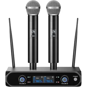 Microphone System, Metal  Mic Set with Case,Handheld Cordless Dynamic Microphones for Singing, Karaoke, Church, DJ,100ft Range