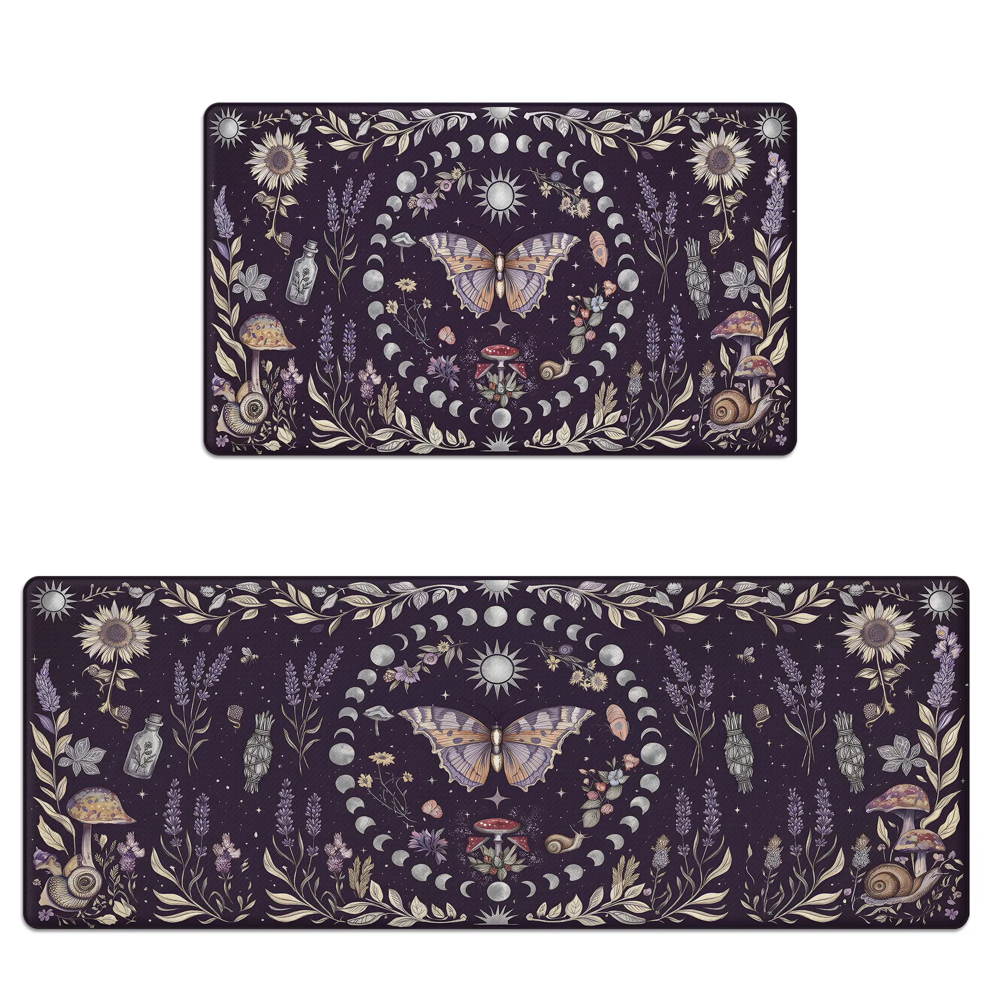 Kitchen Mats for Floor 2PCS, Non-Skid Waterproof Kitchen Mat, Cushioned Comfort Standing Mats for Kitchen Floor, Office, Laundry, Sink, Garden Butterfly