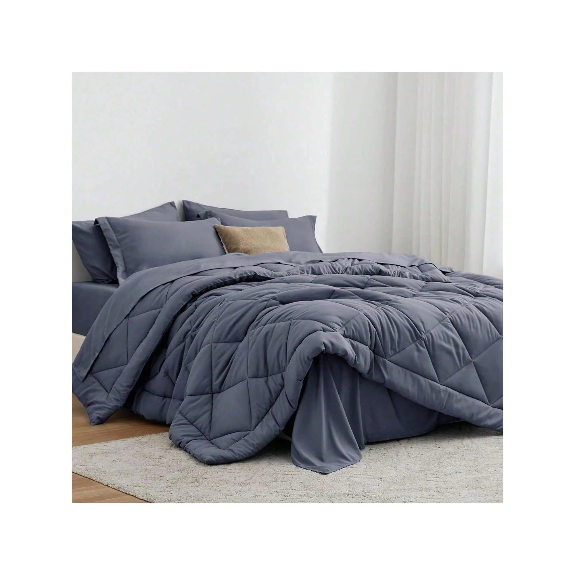 King Size Comforter Set, 7-Piece King Bed In A Bag, All Season Bedding Set With 1 Comforter, 1 Flat Sheet, 1 Fitted Sheet, 2 Pillowcases And 2 Pillow Shams