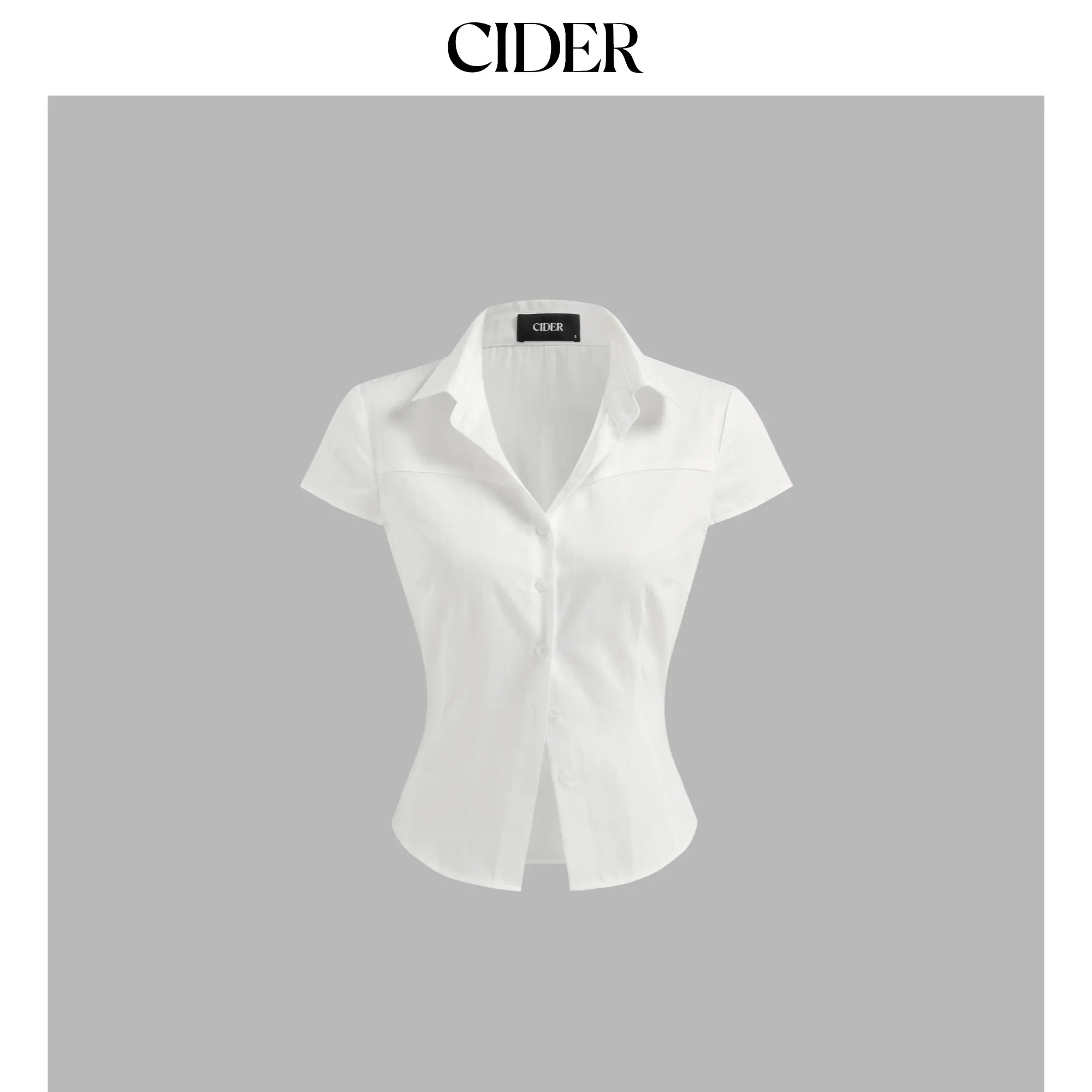 Cider Women's Striped Woven Casual Short-Sleeve Cotton-Blend Collared Fitted Button-Front Medium-Length Top, Lightweight Blouse for Everyday Wear, Dry Clean Only