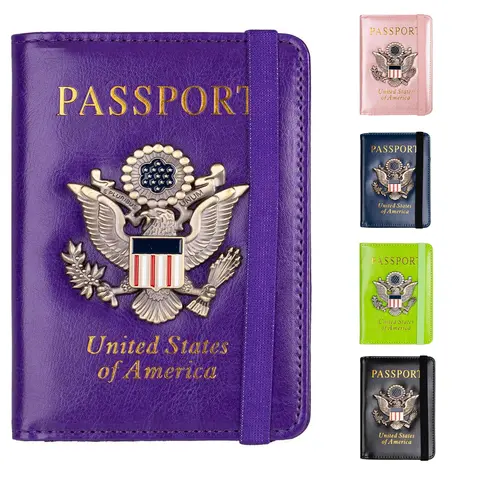Unisex Durable RFID Blocking Leather Passport Holder - Travel Document Holder with Metal Badge Slot, Vaccine Card Slot, 6Card+Passport Fit, Letter Compatibility, Cruise Vacation Essential