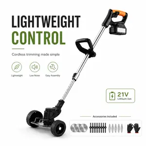 【Father’s Day Gift】3-in-1 Cordless Grass Trimmer Weed Wacker Edger Lawn Tool, 24V 2.0Ah Lithium-ion Battery with 1.5A Fast Charger, 90° Rotating Head, Lightweight, Dual Front Wheels, 3 Blades