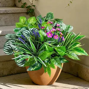 12 count Artificial  for Outdoors Faux Greenery Leaves  Realistic Plastic Large Bunches Shrubs Bushes with ,   Decor Outdoor for Front Porch Door Patio Garden Yard
