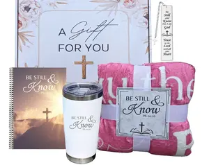 Inspirational Gift Box for Women – Be Still and Know Faith Gift Box with Bible Verse Blanket, Journal, Bookmark & 20oz Tumbler – Religious Gift Set (Pink)