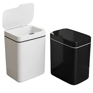 14L Smart Sensor Trash Can with Infrared Sensing - Touchless Trash Can, Smart Trash Bin, Opens by Waving or Kneeling, Odor-Proof Sealed Design, Classic Black and White Color, Premium Quality, for Kitchen, Home, and Office Use, Requires 2 AA Batteries