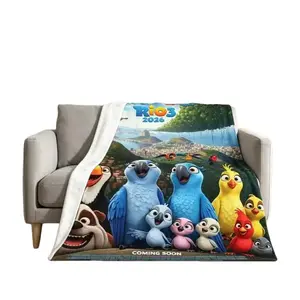 Rio Movie Character Print Flannel Blanket, Breathable Lightweight Throw for Summer, Perfect for Napping, Camping & Movie Nights Cooling throw blanket
