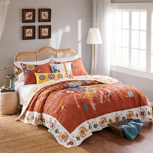 Topanga 5-Piece Quilt Set – Multi Color, Reversible Folk Art Comforter with Decorative Pillows by Greenland Home Fashions