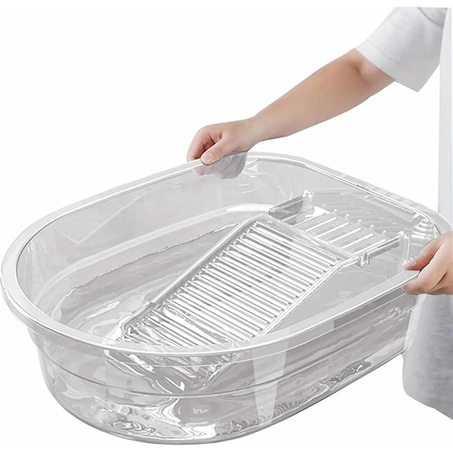 Portable Washboard & All-in-One Laundry Basin Set - Heavy-Duty Wash Board  Hand Washing Clothes |   Built-in Scrub Surface, Drain Plug  Camping, RV, Emergency Use (Transparent White, 16 in)