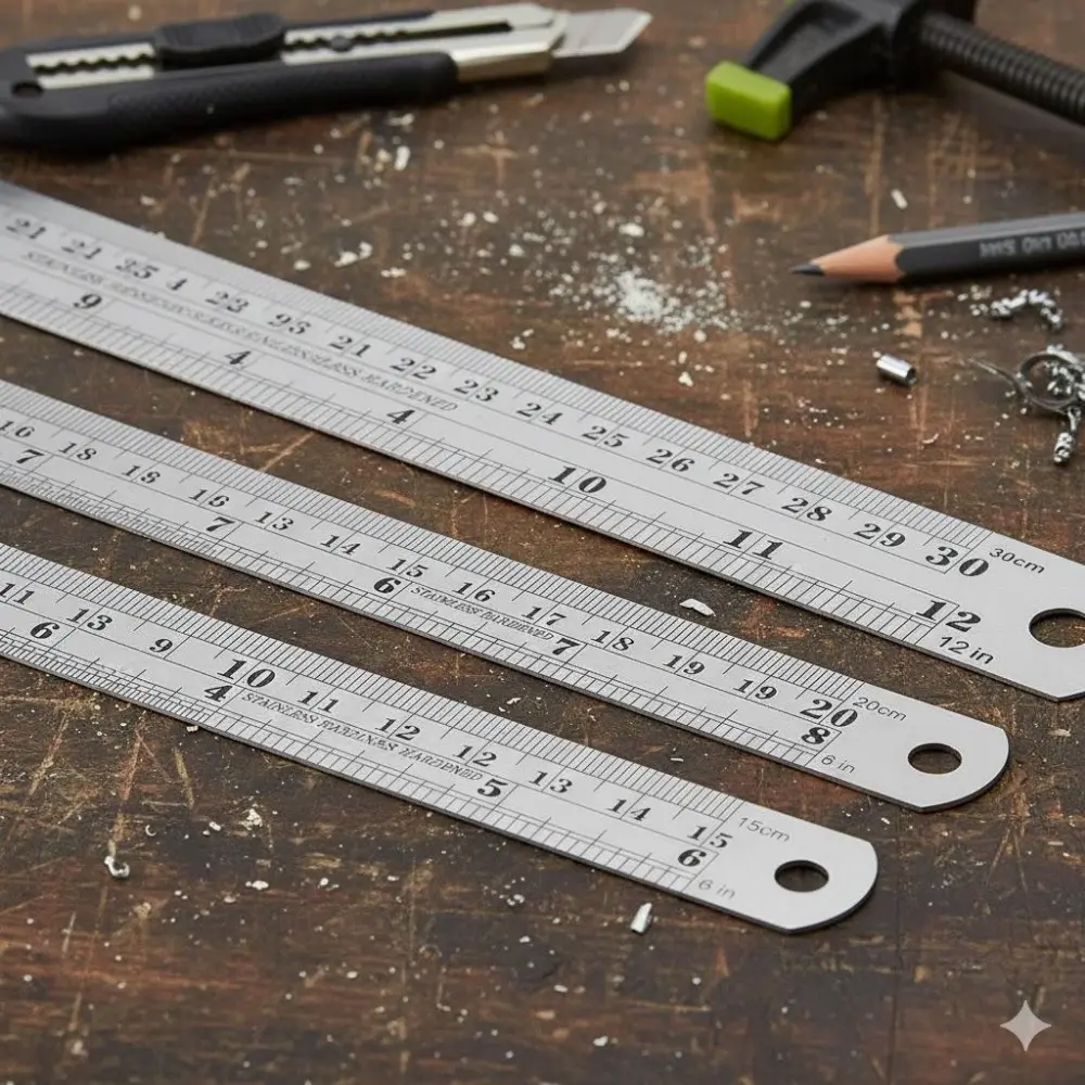 Professional Stainless Steel Ruler with Anti-Slip Corrosion-Resistant Design Double-Sided Scale for Architecture Modeling DIY Drafting Precision Engineering Drawing Tools Durable Metal Ruler for Mechanical Design and Construction Office Accessories