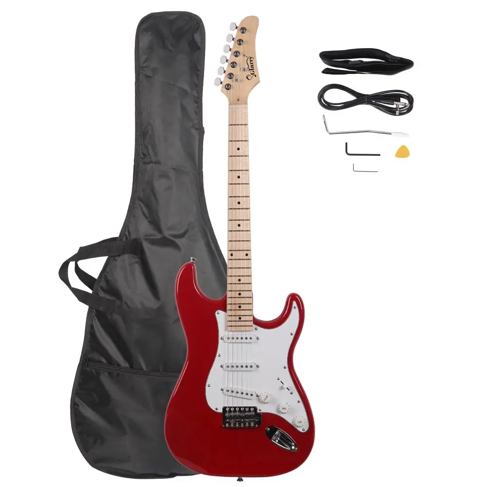 Ktaxon Glarry GST Maple Fingerboard Electric Guitar Bag Shoulder Strap Pick Whammy Bar Cord Wrench Tool Red