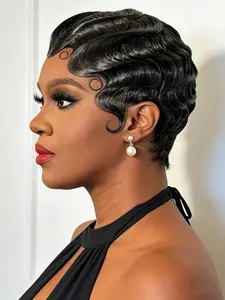 Short Finger Wave Pixie Cut Human Hair Wig For Women Cosplay Natural Looking