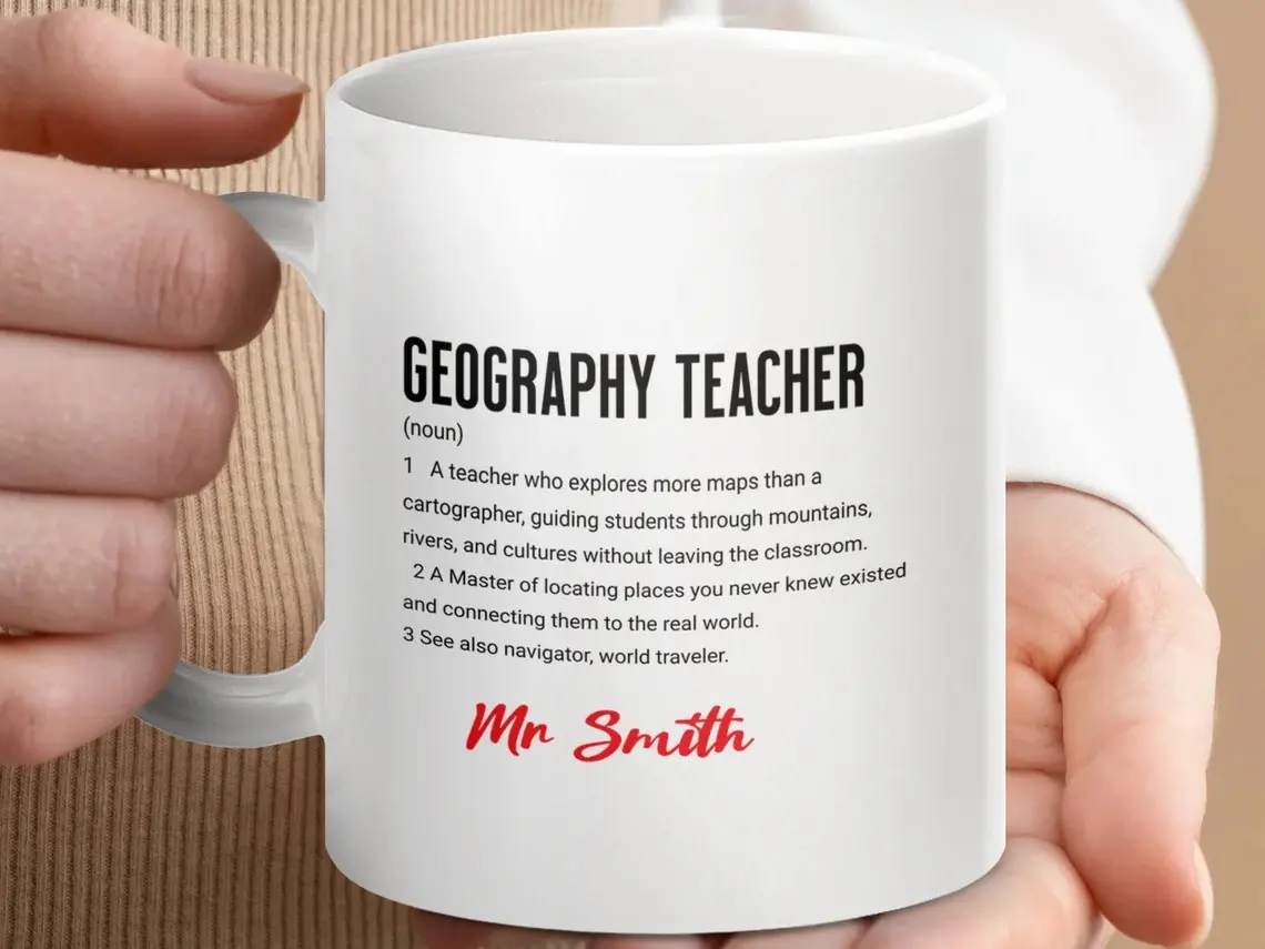 Personalised Geography Teacher Mug, Funny Gift for Geography Teachers, Teacher Appreciation Gift, Novelty Mug, Custom School Teacher Present Ceramic Coffee