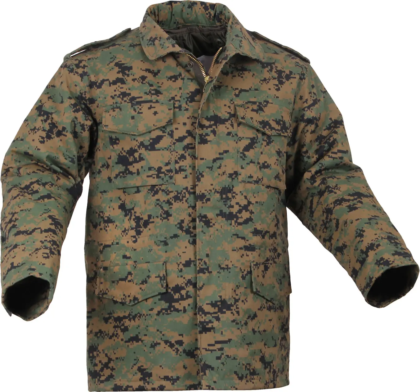 Woodland Digital Camo - Tactical M-65 Field Jacket Army Coat M65 - Poly/Cotton Twill - with Removeable Liner