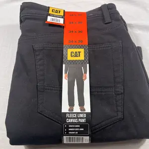 CAT Fleece Lined Canvas Pant Mens 34x30 Black NEW Stretch Straight Leg NEW