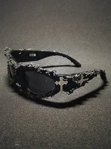 Unisex Party Glasses, Rhinestone Design, Full-Rim Plastic Frame, All-Seasons Wear, High-Quality Metal Accessories, Random Handmade Effect