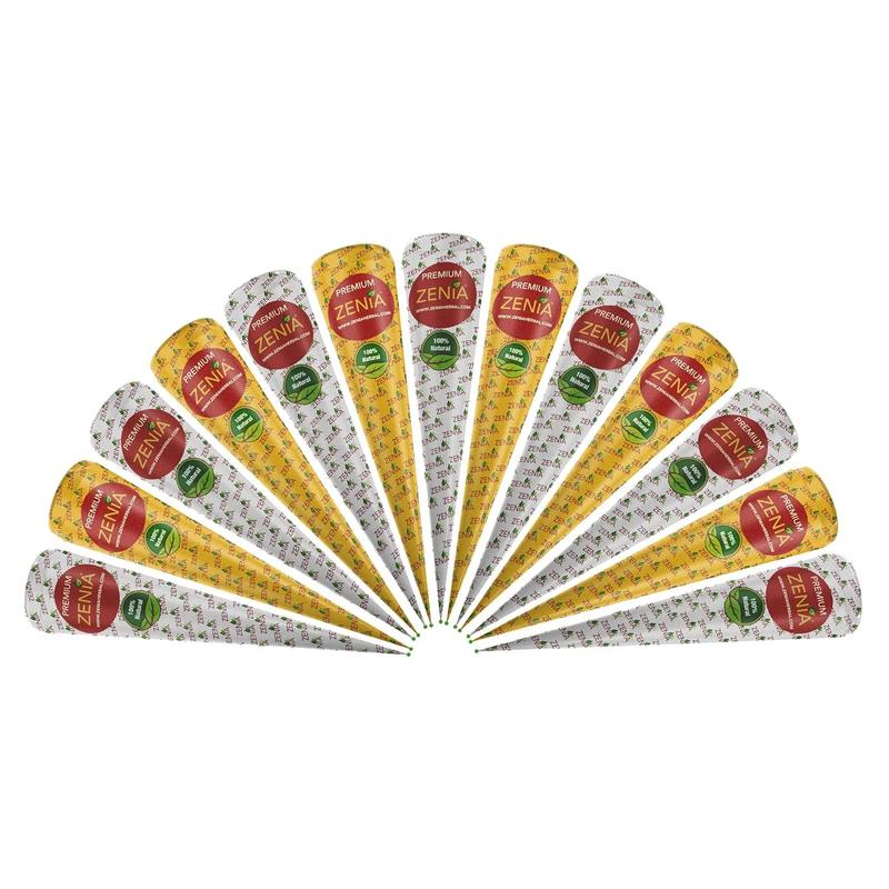 Pack of 6 Jumbo Cone - 35gm each cone Zenia Premium Henna Mehndi Cones Temporary Body Tattoos