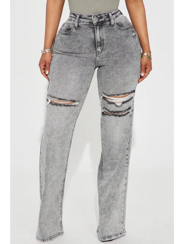 Remi Ripped Stretch Baggy Jeans - Grey
