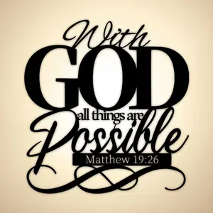Christmas Inspiration Artistic Metal Wall Art - Matthew 19:26 Scripture, Modern Home Decoration, No Power Required, Easy to Hang