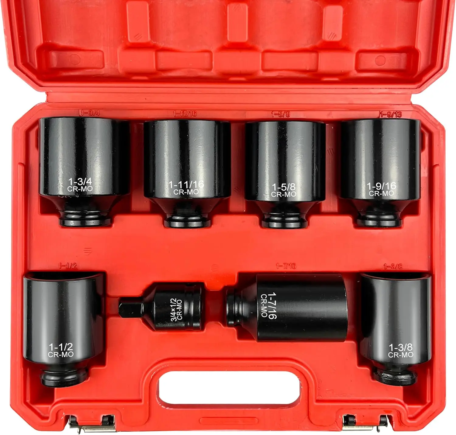 8PCS CR-MO Steel 6-Point Axle Nut Socket Set, 1/2" Drive Work Tools, Spindle Wheel Axle Nut Wrench Large Sockets, 1-11/16"-1-3/4" Sizes, 3/4" to 1/2" Adapter