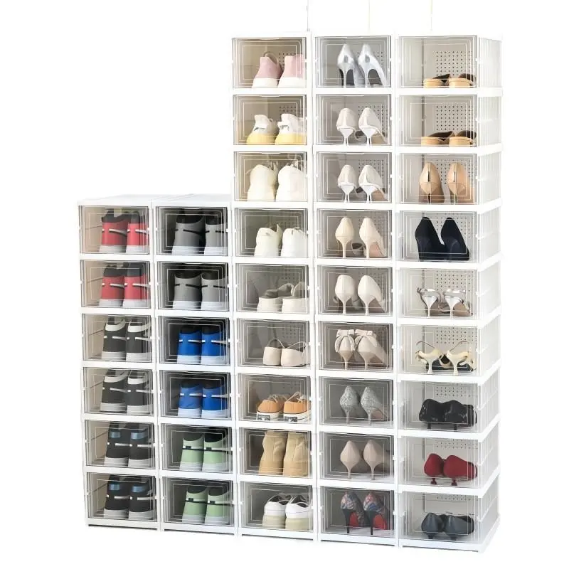 6-Tier Space Saving Stackable Shoe Storage Organizer | Open Front Shoe Rack Holder Bins with Sturdy Moving Cabinet Design
