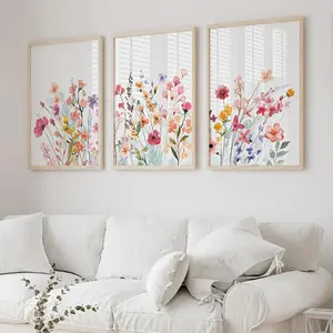 3-Pack Scandinavian Floral Canvas Prints - Frameless Nordic Botanical Wall Art Set for Girls Bedroom, Dorm & Living Room, Modern Minimalist Plant Posters with Feminine Bloom Design - Gallery Wall Collection for Nordic Style Apartments and Teen Room Decor