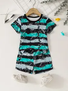 Men's Active Sportswear Set, Striped Pattern, Cool Summer Streetwear Two-Piece, Casual Fitted Style, All Seasons, Sporty Set