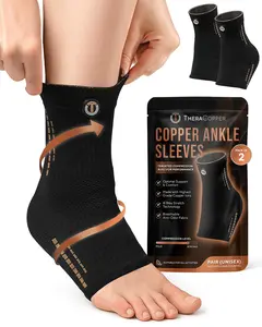TheraCopper Copper Ankle Brace Sleeves (2 Pack) — Compression Ankles Brace for Men & Women — Infused Copper Ankle Sleeve Compression Support for Pain Relief, Swelling, Sprains, Achilles Recovery & Sports