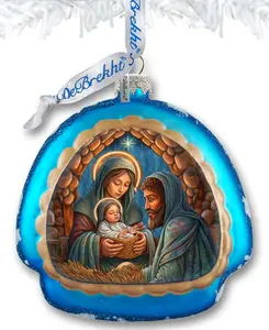 Designocracy 756-017 4x3.5 in. Satin-Painted Holy Family Rainbow Glass Ornament, Christmas Nativity Miniature Christmas Decor, Festive Home Decoration