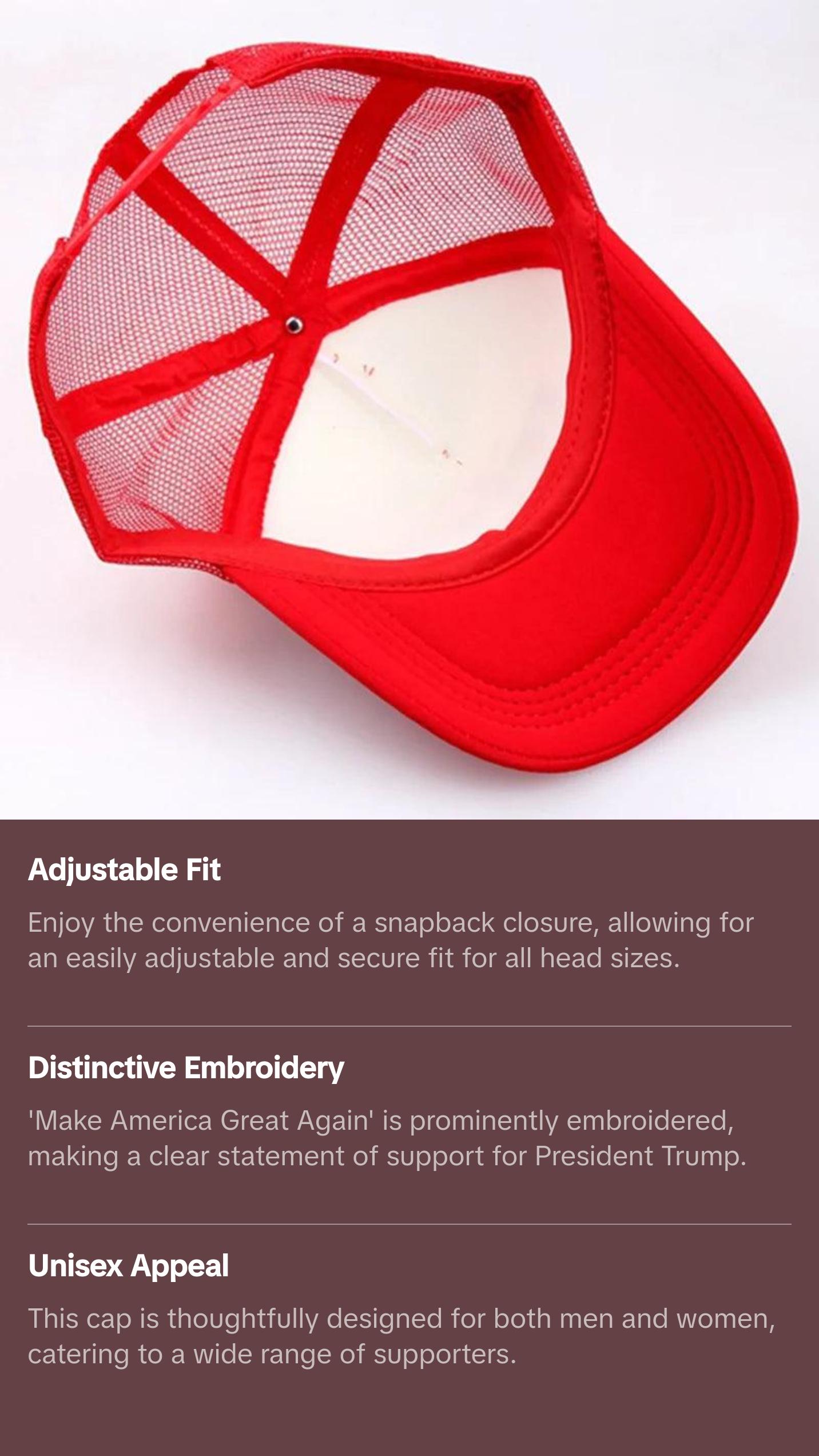 President Trump 2024 Adjustable Cap - Unisex Make America Great Again Trucker Hat