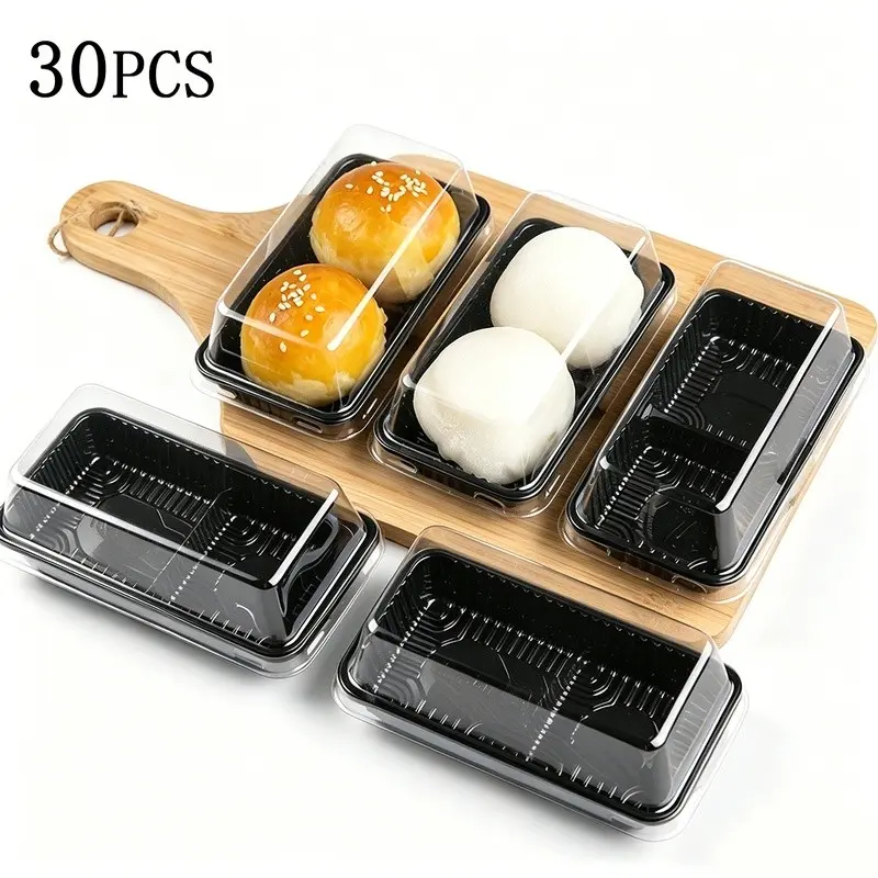 30pcs Double Grid Clear Food Storage Boxes, Visible Design Classified Storage, Compression Resistant Easy Stacking, Sanitary Practical Box for Dessert Packaging