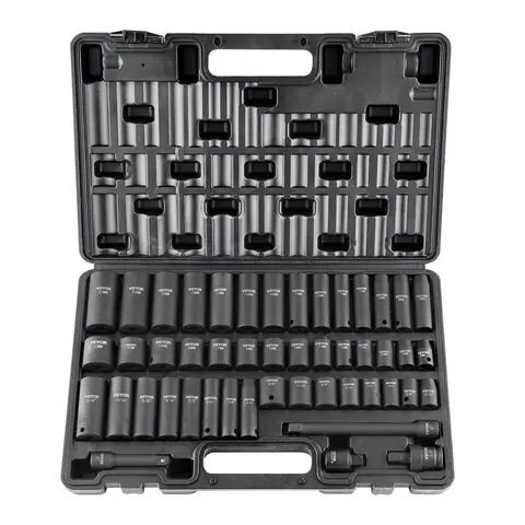 VEVOR Impact Sockets Set, CR-V Impact-Ready Alloy Work Tools with 6-Point Bolt Grip, SAE (5/16"-3/4") & Metric (8-22mm,13mm) Sockets, Hex Drives, Extension Bar, Universal Joint, Power Drill Adapter & Portable Storage Case for Mechanics